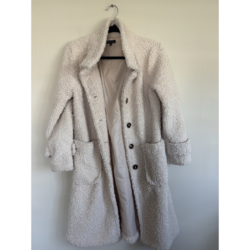 Sherpa Shearling Faux Fur Oversized Long Trench Duster Coat Shaggy Ivory SMALL